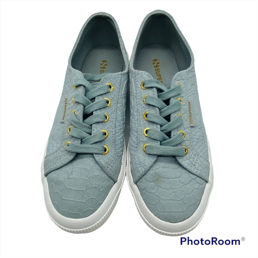 Superga Light Blue Reptile Texture Suede Sneakers Unisex Size Mens 5.5 Women 7